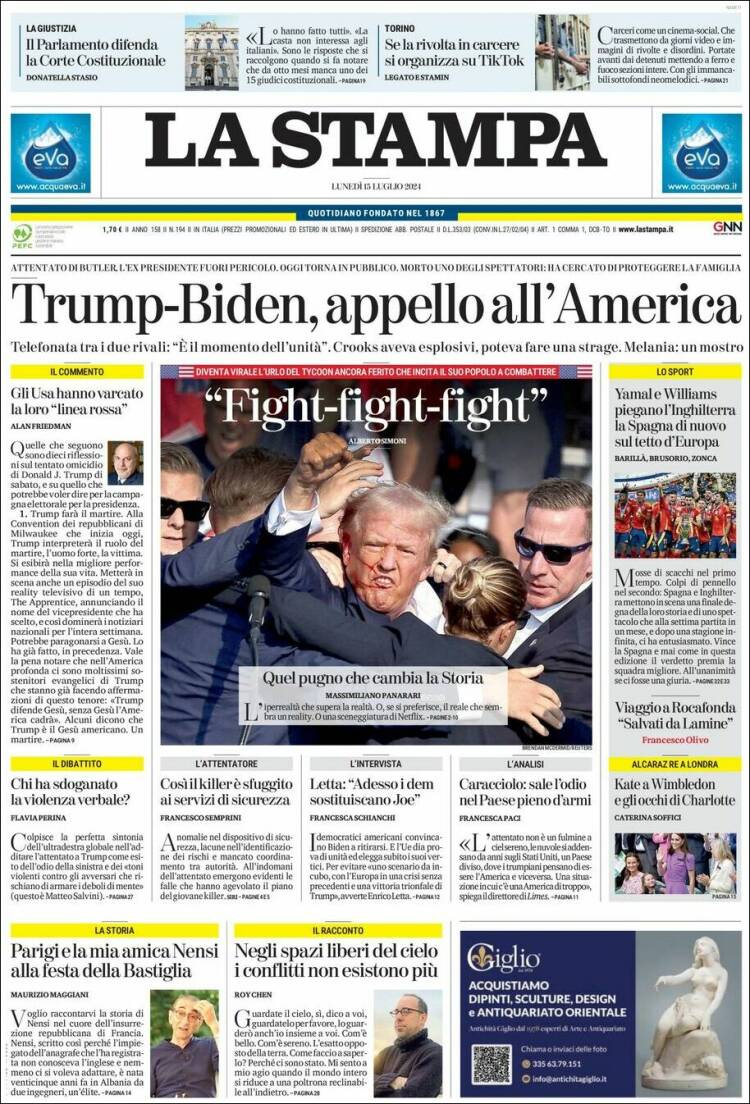 Portada de La Stampa (Italia)