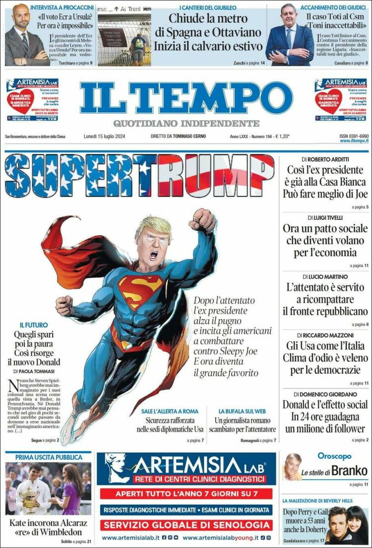Portada de Il Tempo (Italia)