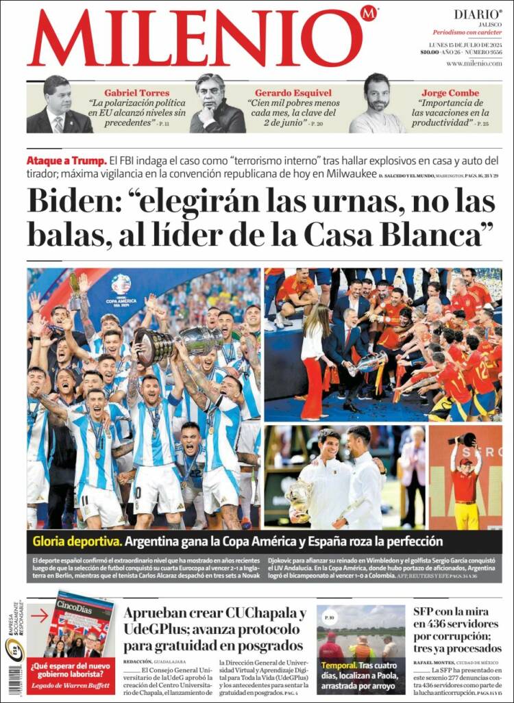 Portada de Milenio - Jalisco (M&eacute;xico)