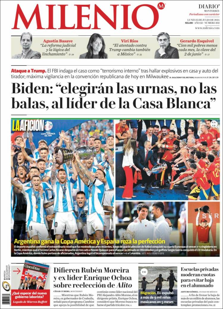 Portada de Milenio de Monterrey (M&eacute;xico)