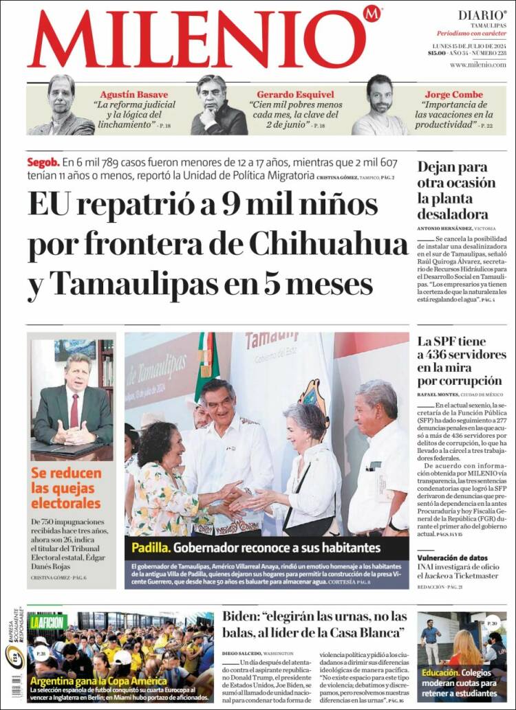 Portada de Milenio - Tamaulipas (M&eacute;xico)