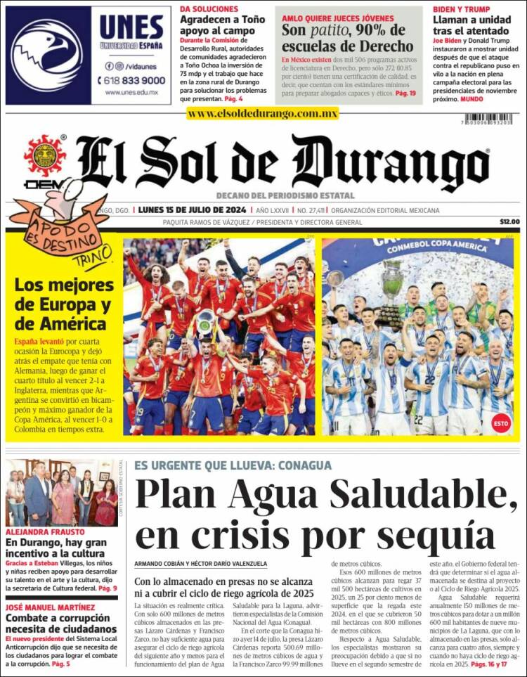 Portada de El Sol de Durango (M&eacute;xico)