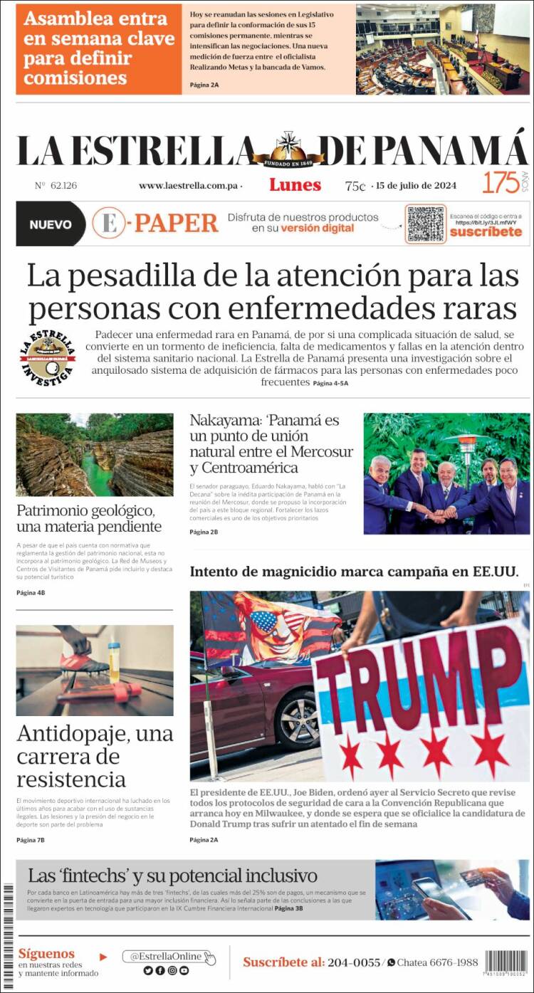 Portada de La Estrella de Panamá (Panam&aacute;)