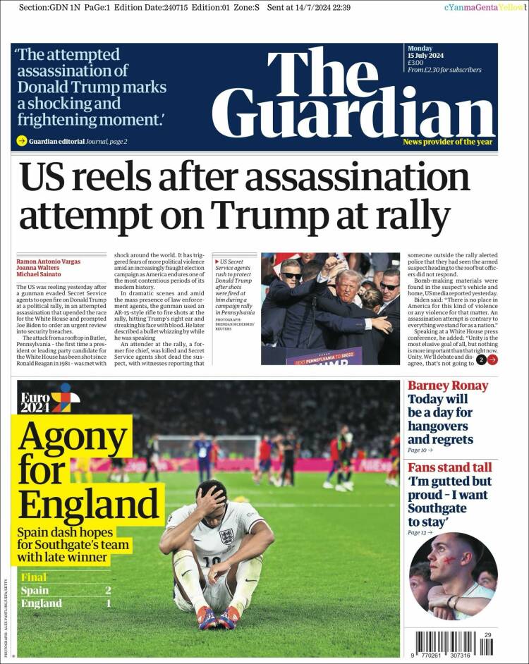 Portada de The Guardian (Reino Unido)