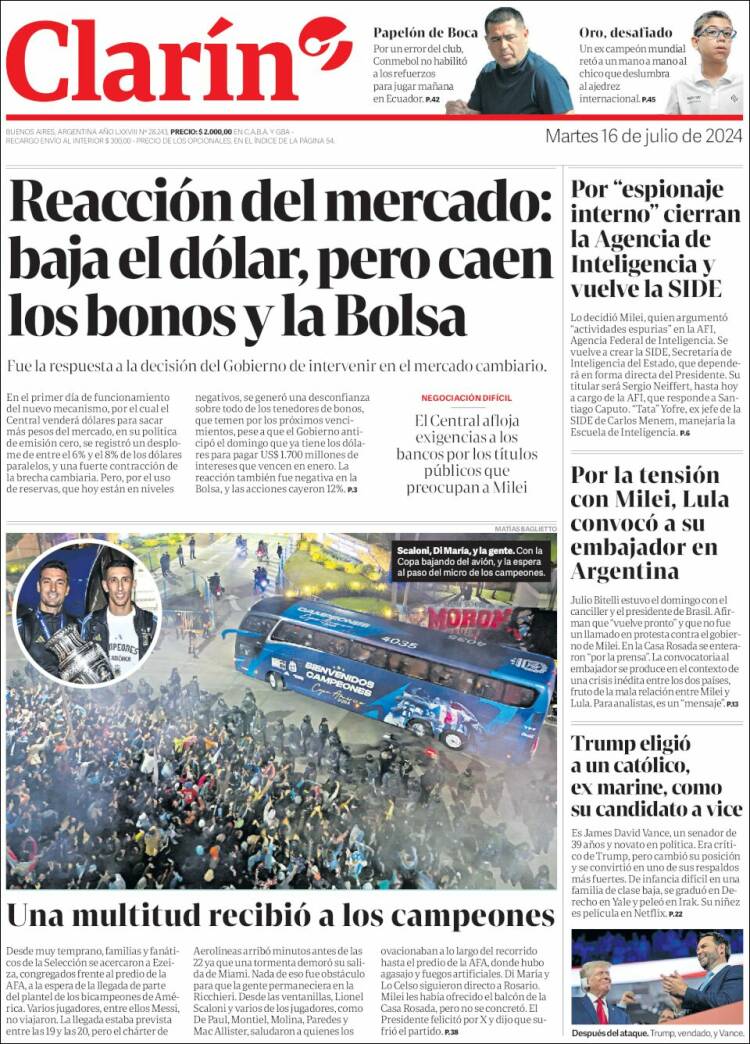 Portada de Clarín (Argentina)
