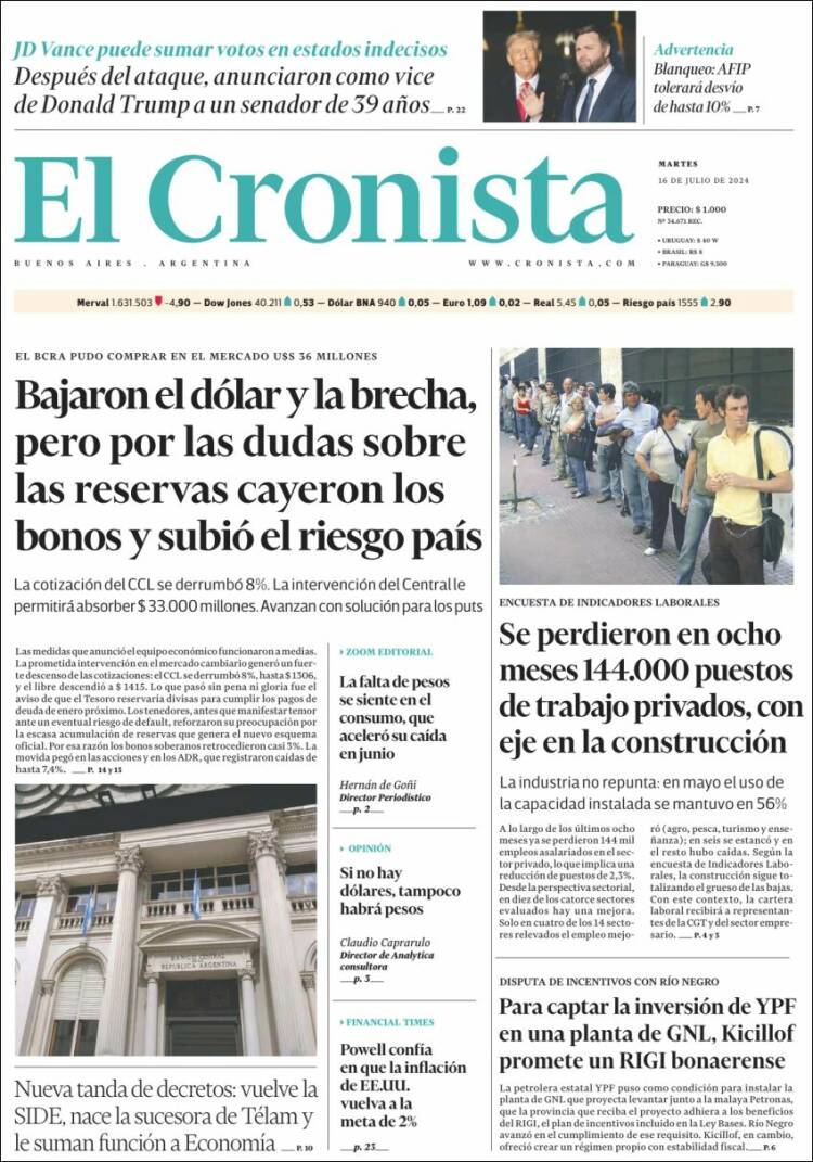 Portada de El Cronista Comercial (Argentina)