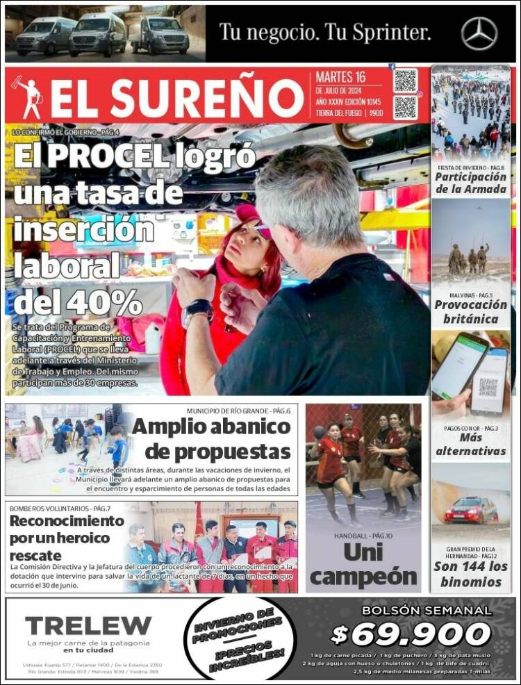 Portada de Diario El Sureño (Argentina)