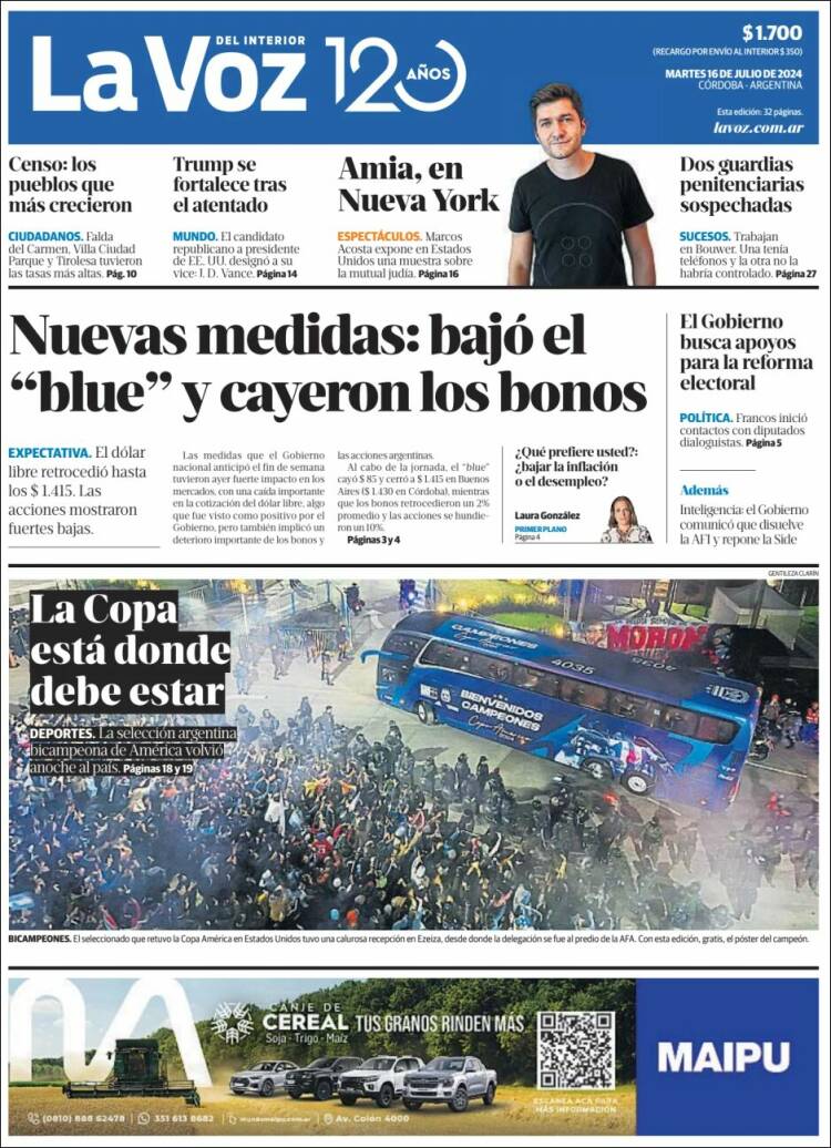 Portada de La Voz del Interior (Argentina)
