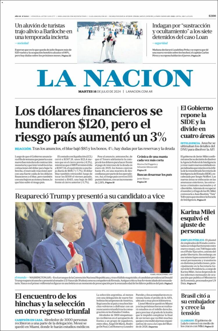 Portada de La Nación (Argentina)