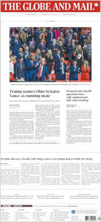 Portada de The Globe and Mail (Canadá)