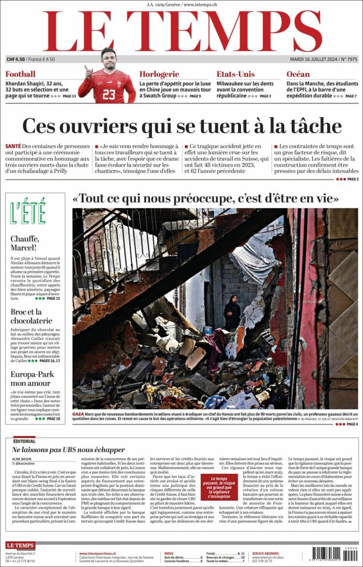 Portada de Le Matin (Suiza)