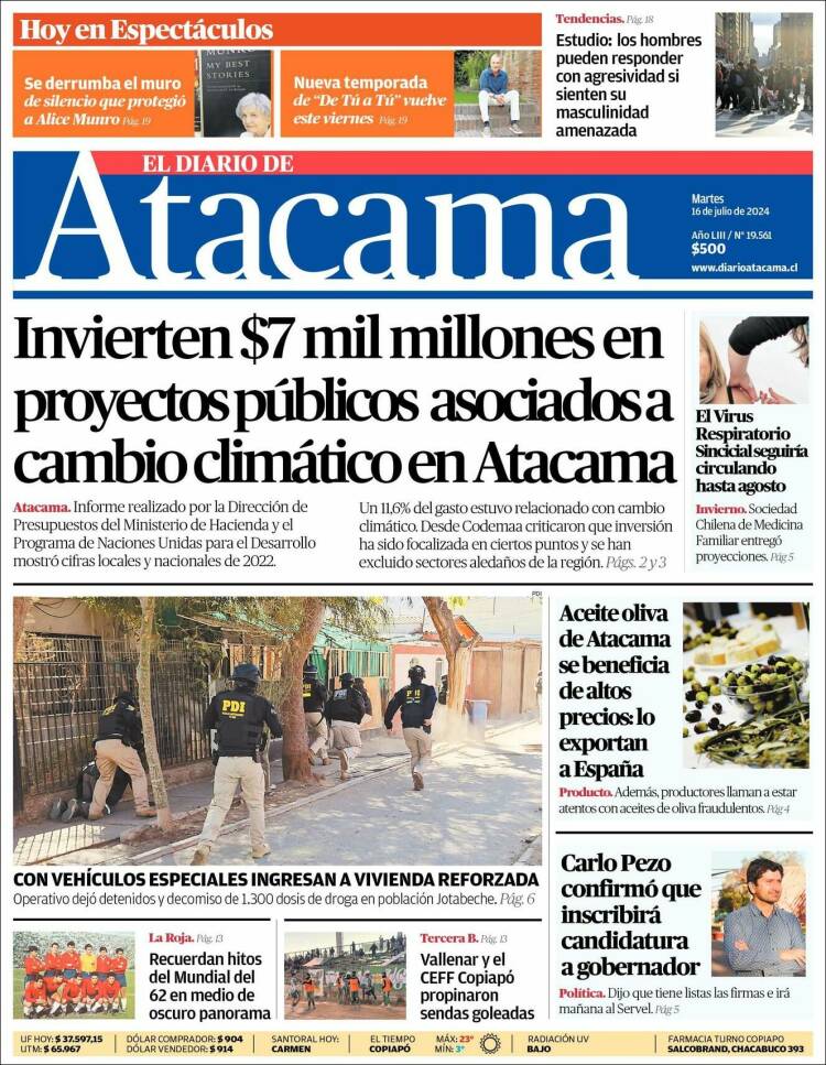 Portada de Diario de Atacama (Chile)