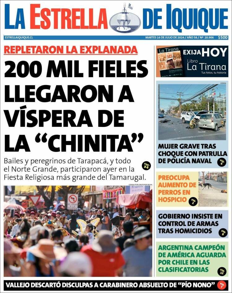 Portada de La Estrella de Iquique (Chile)