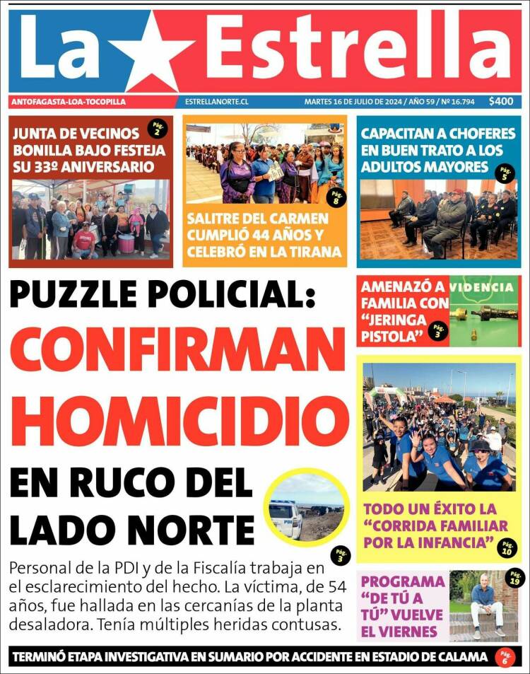 Portada de La Estrella de Loa (Chile)