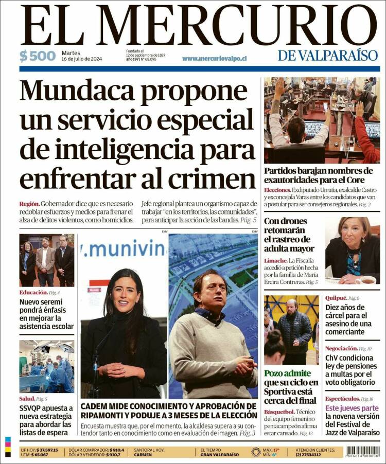 Portada de Mercurio de Valparaiso (Chile)