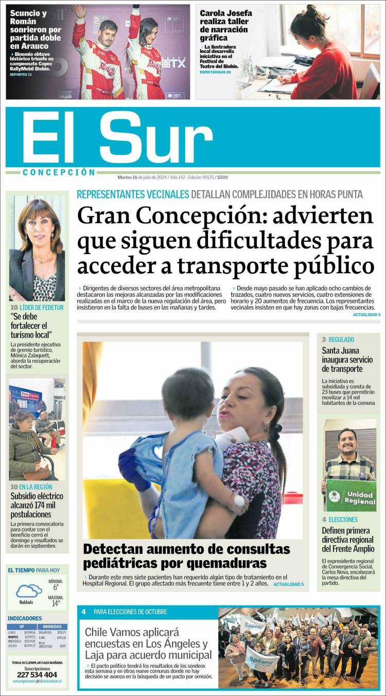 Portada de El Sur (Chile)