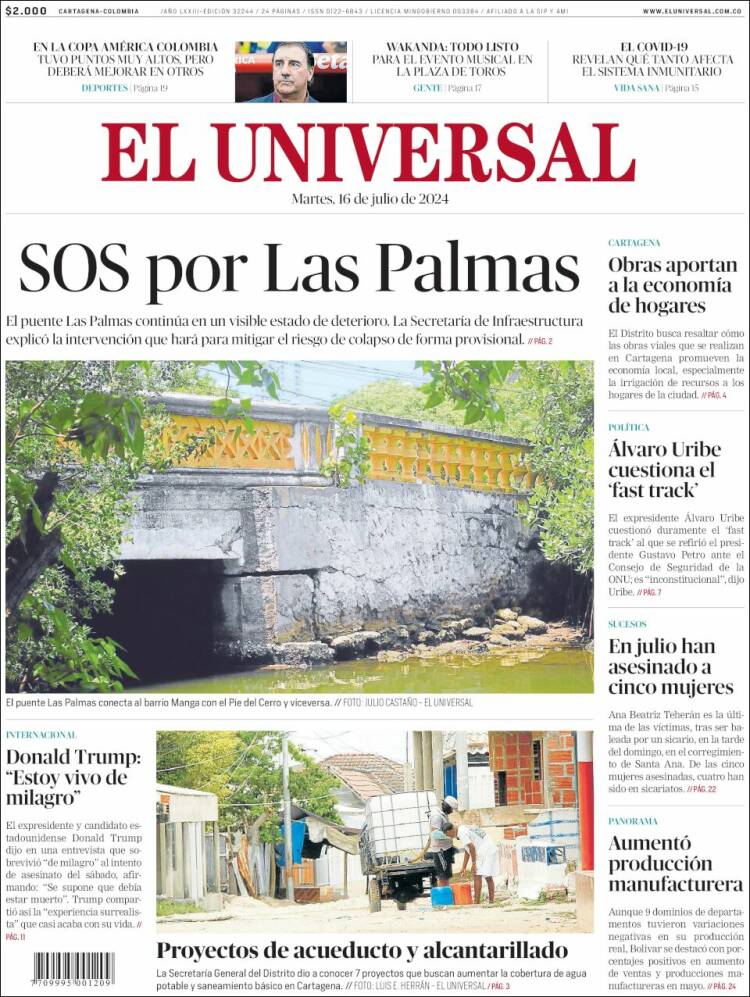 Portada de El Universal (Colombia)