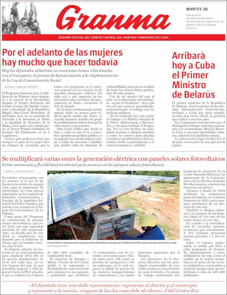 Portada de Granma (Cuba)