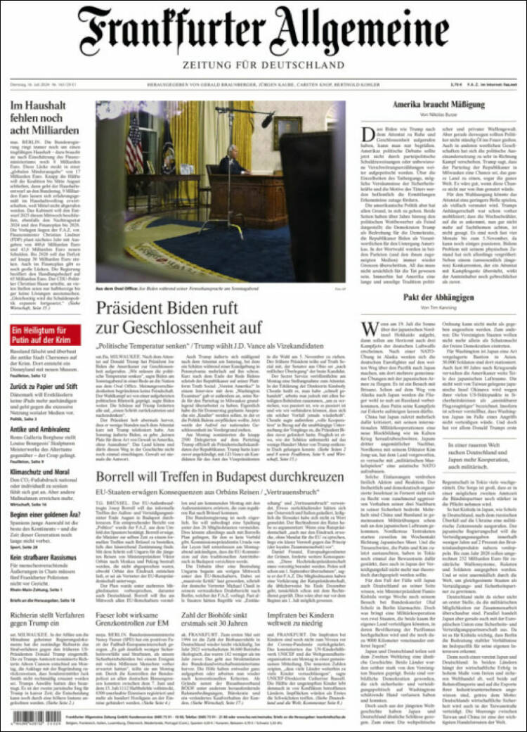 Portada de Frankfurter Allgemeine (Alemania)