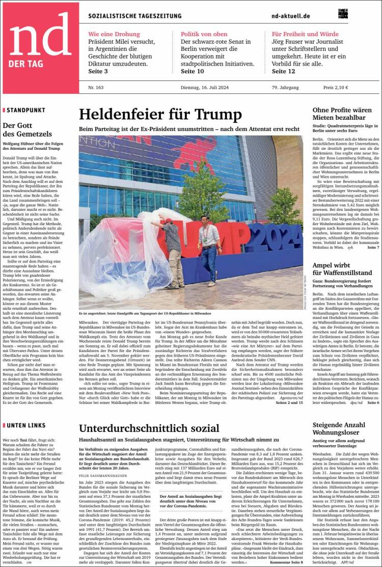 Portada de Neues Deutschland (Alemania)