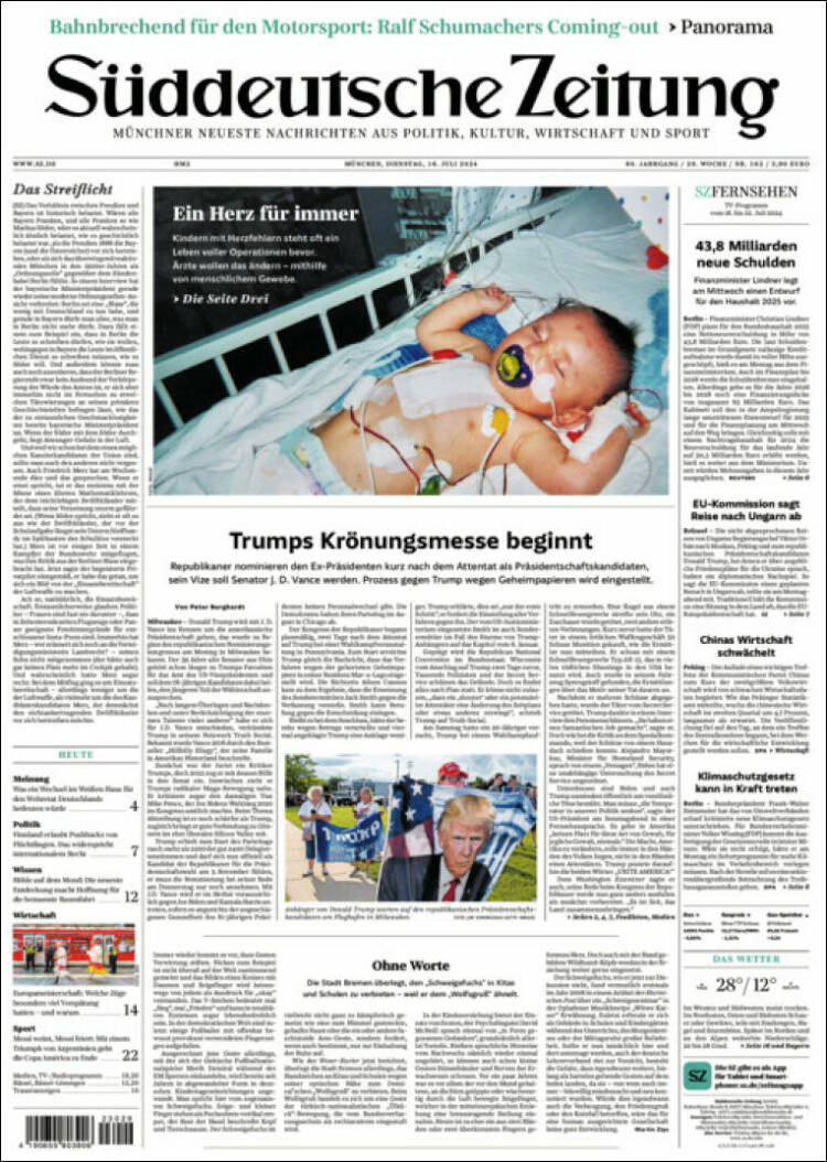 Portada de Sueddeutsche (Alemania)