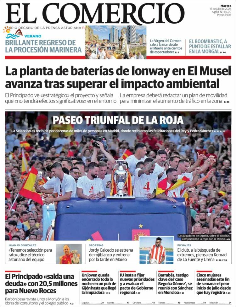 Portada de El Comercio - Gijón (España)