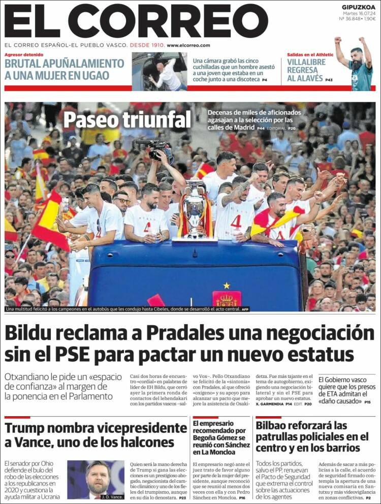 Portada de El Correo - Guipuzcoa (España)