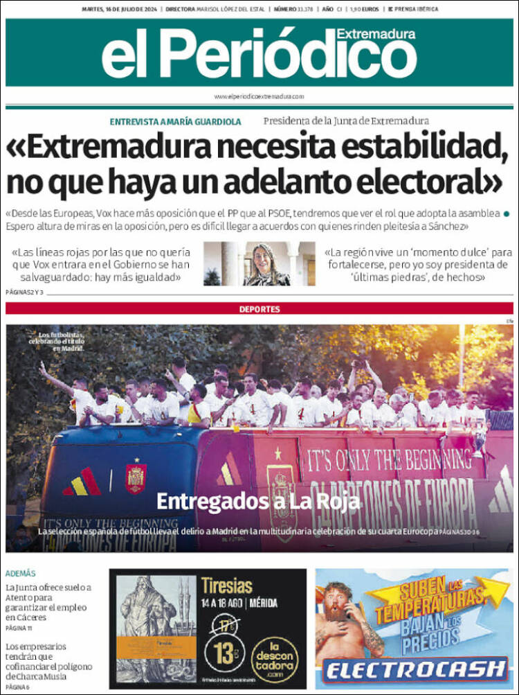 Portada de El Periódico de Extremadura (España)