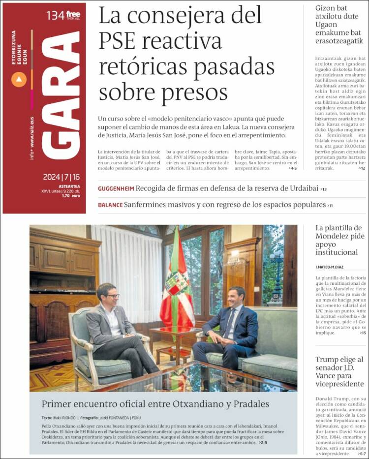 Portada de Gara (España)