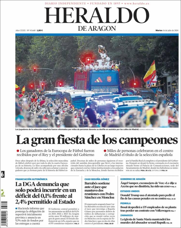 Portada de Heraldo de Aragón (España)