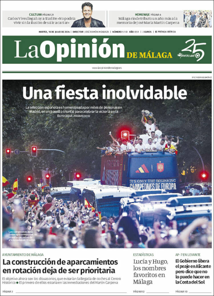 Portada de La Opinión de Málaga (España)