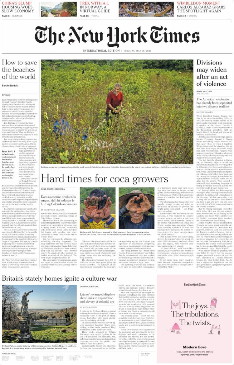 Portada de International New York Times (Europa)