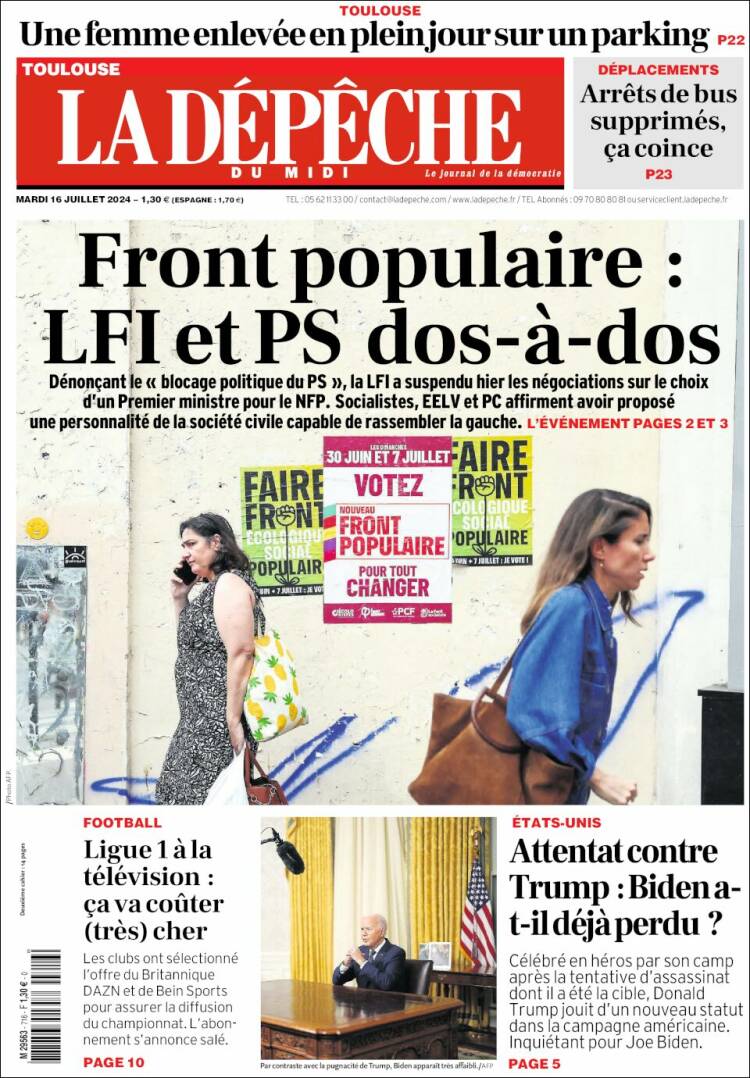 Portada de La Dépêche du Midi (Francia)