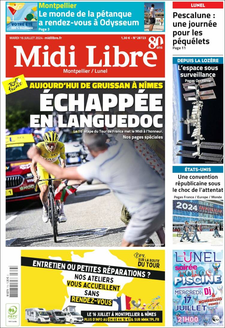 Portada de Midi Libre (Francia)