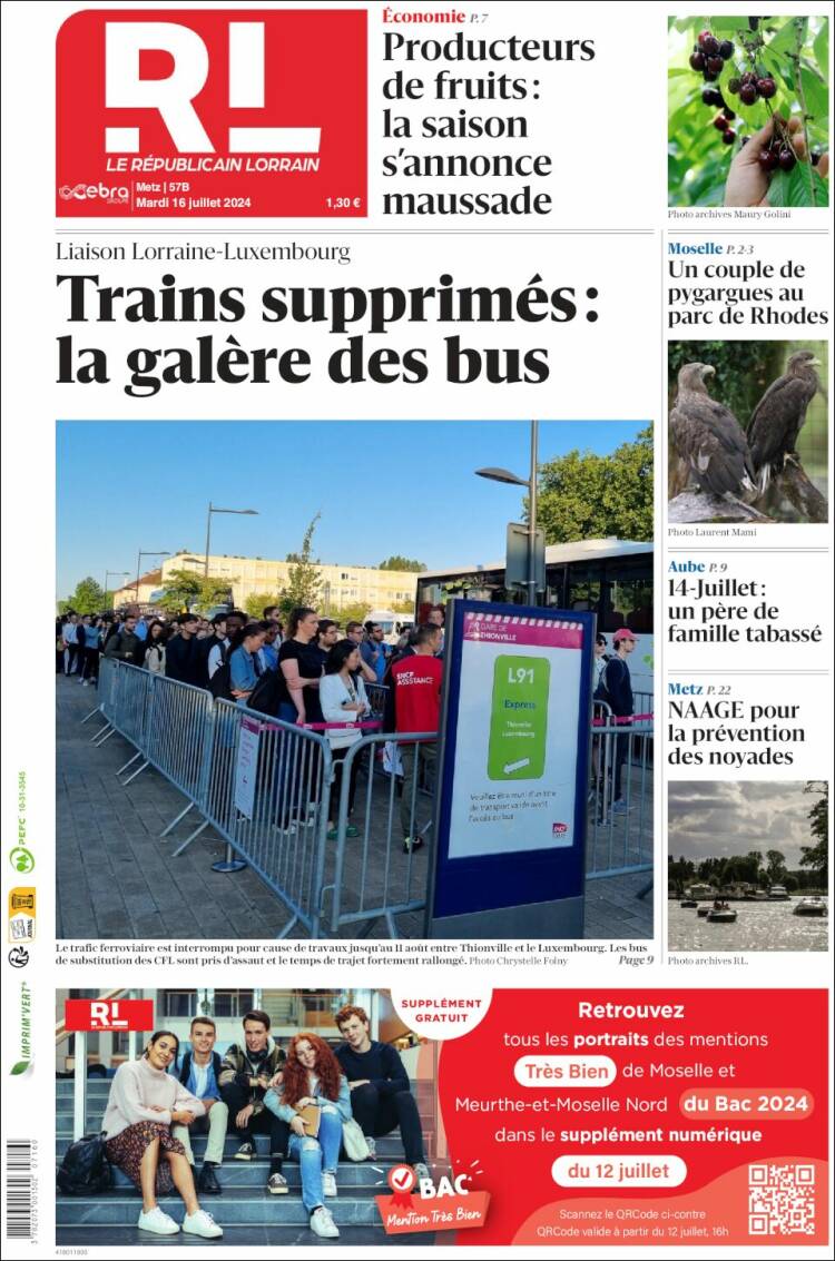 Portada de Le Republicain Lorrain (Francia)