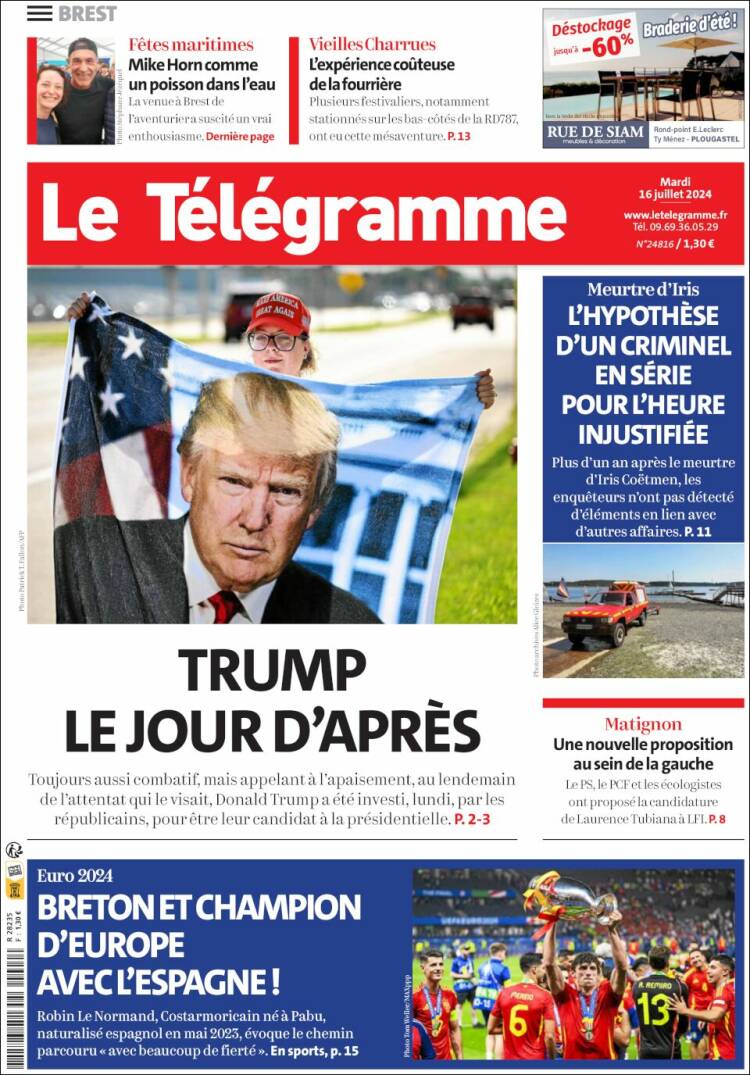 Portada de Télégramme (Francia)