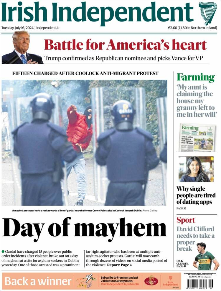 Portada de Irish Independent (Irlanda)