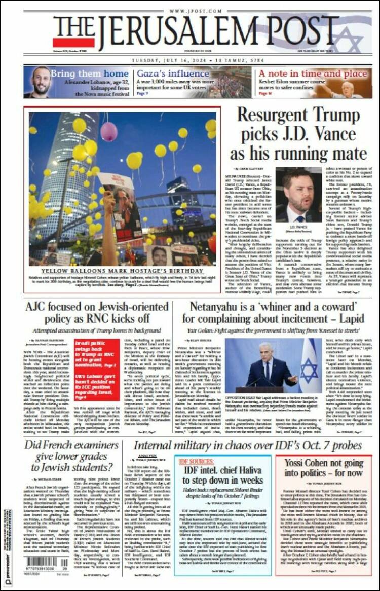 Portada de The Jerusalem Post (Israel)