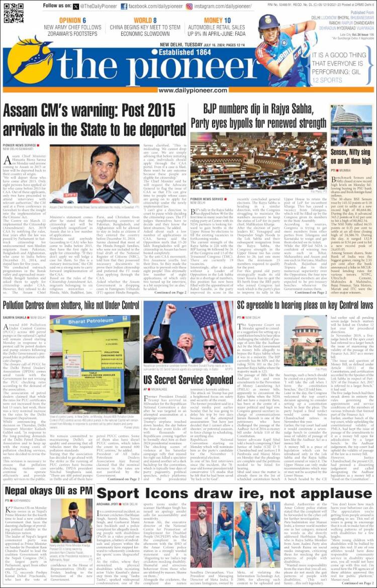 Portada de The Pioneer (India)