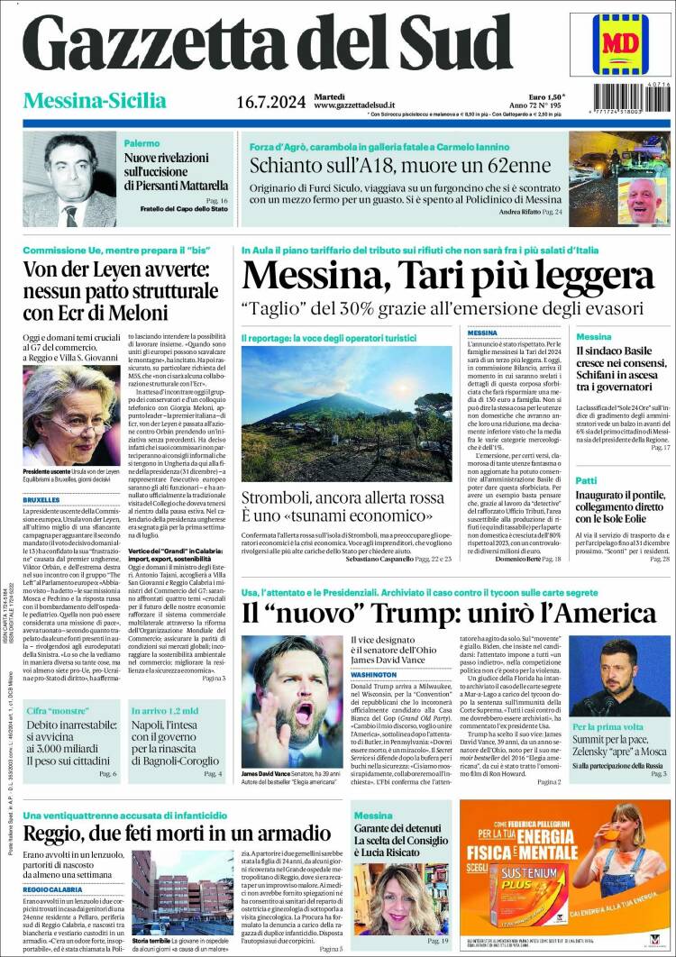 Portada de Gazzetta del Sud (Italia)