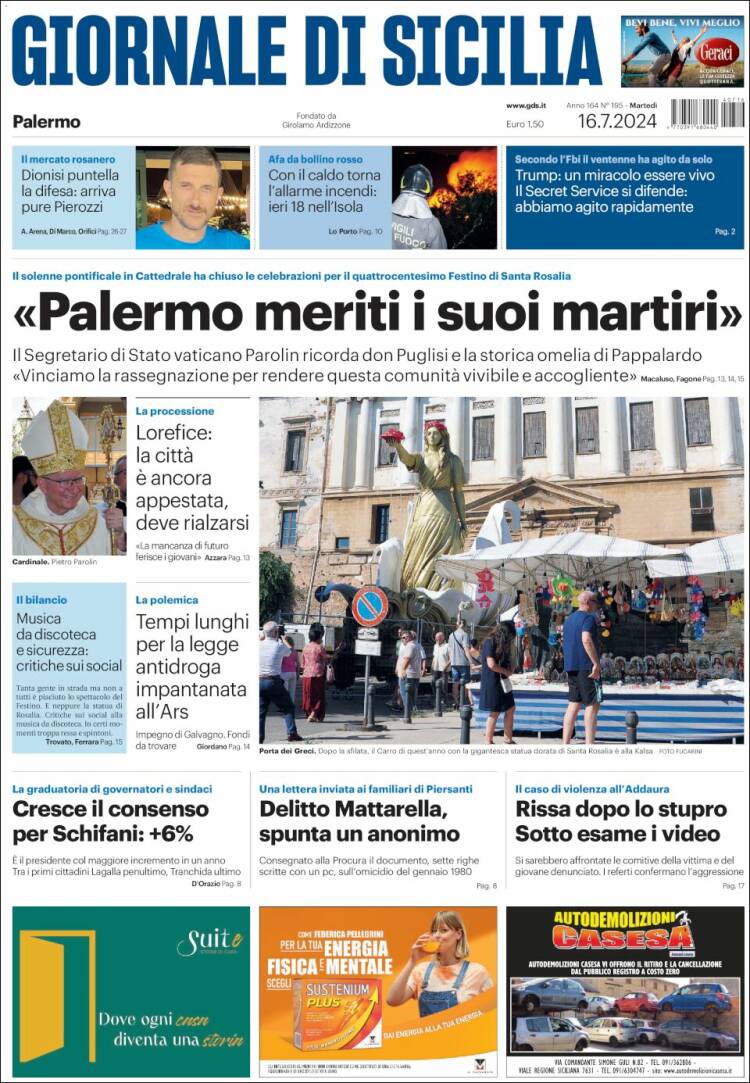Portada de Giornale di Sicilia (Italia)