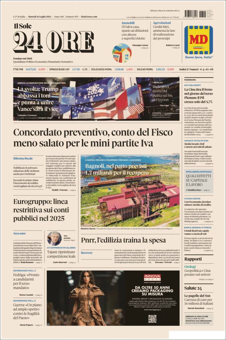 Portada de Il Sole 24 ORE (Italia)