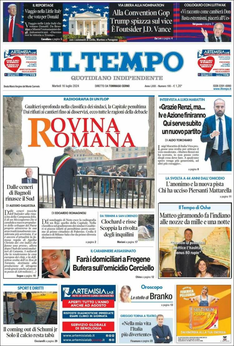 Portada de Il Tempo (Italia)