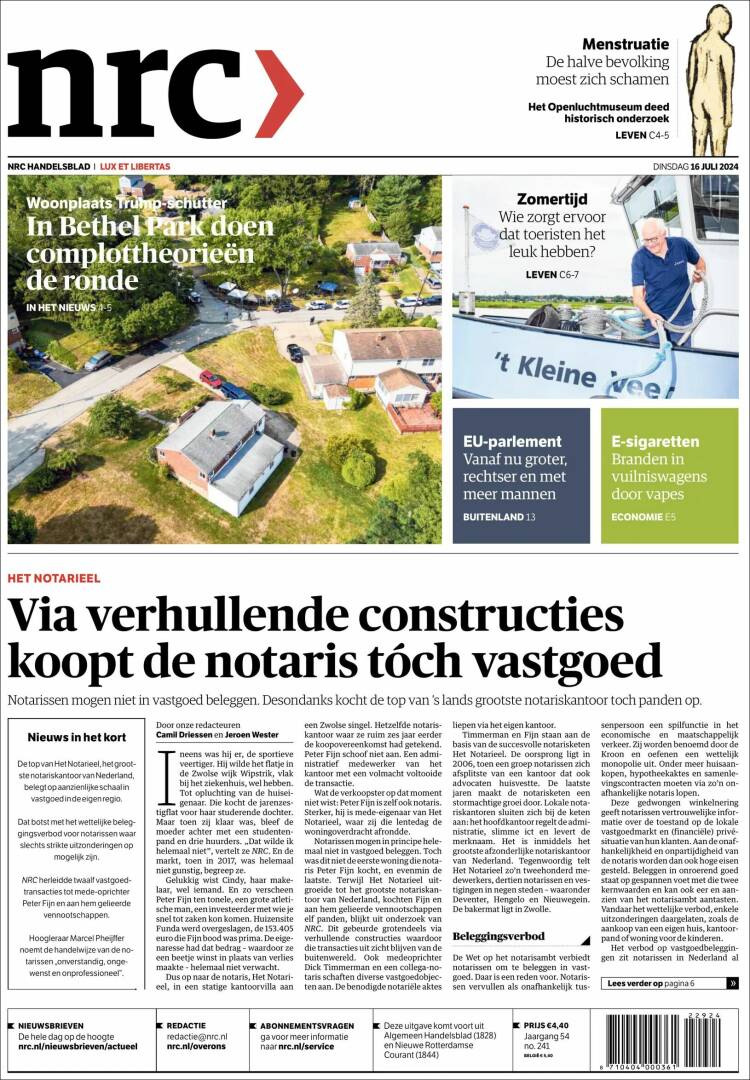 Portada de NRC Handelsblad (Pa&iacute;ses Bajos)