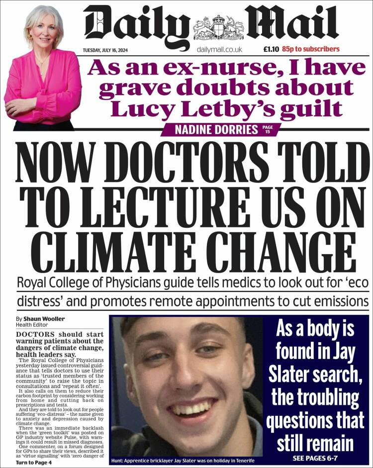 Portada de Daily Mail (Reino Unido)