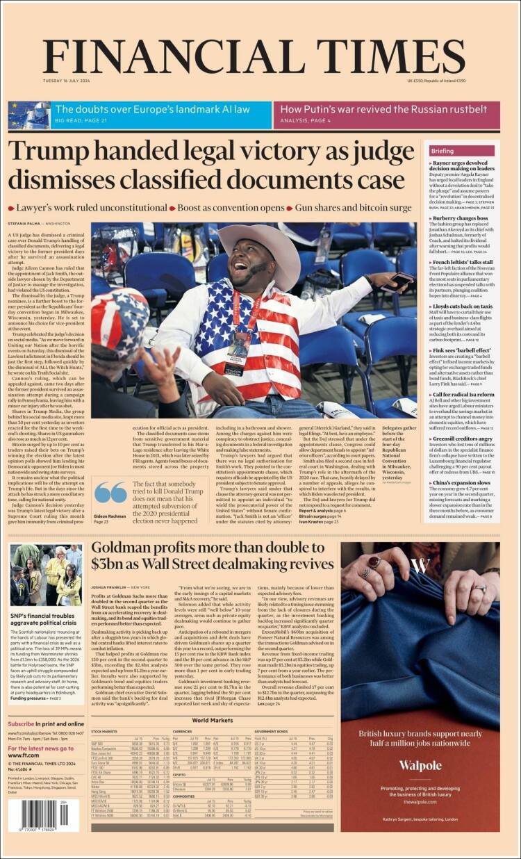 Portada de Financial Times (Reino Unido)