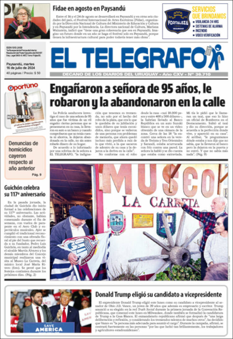 Portada de El Telégrafo (Uruguay)
