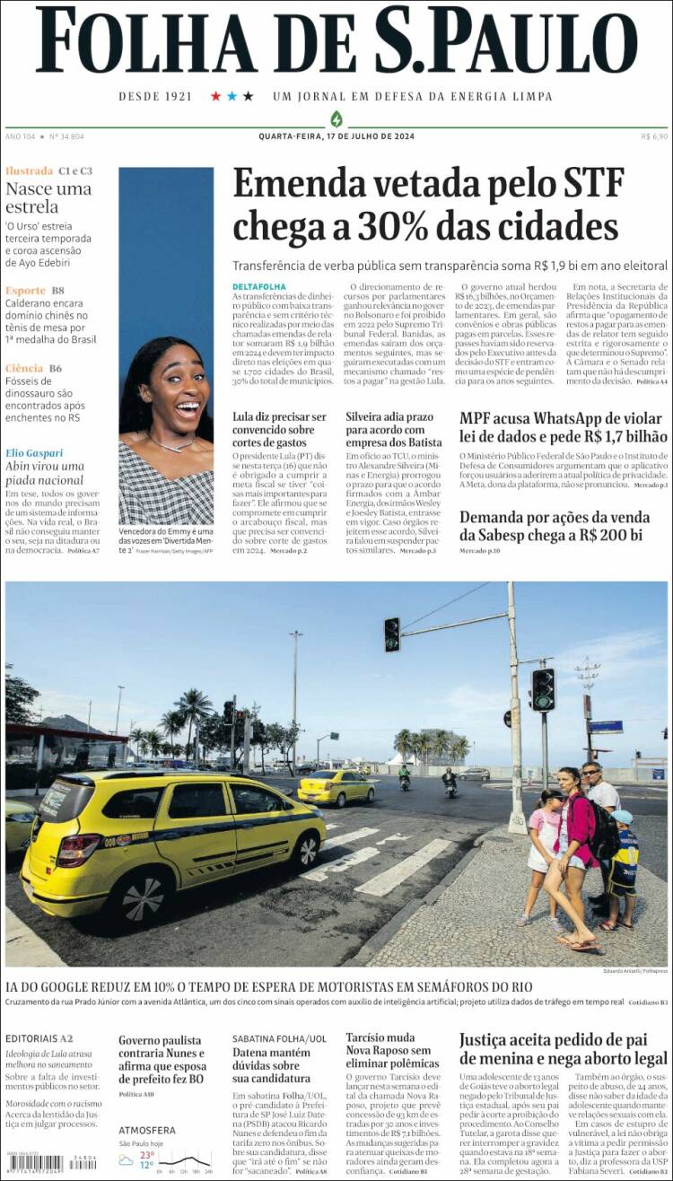 Portada de Folha de São Paulo (Brasil)