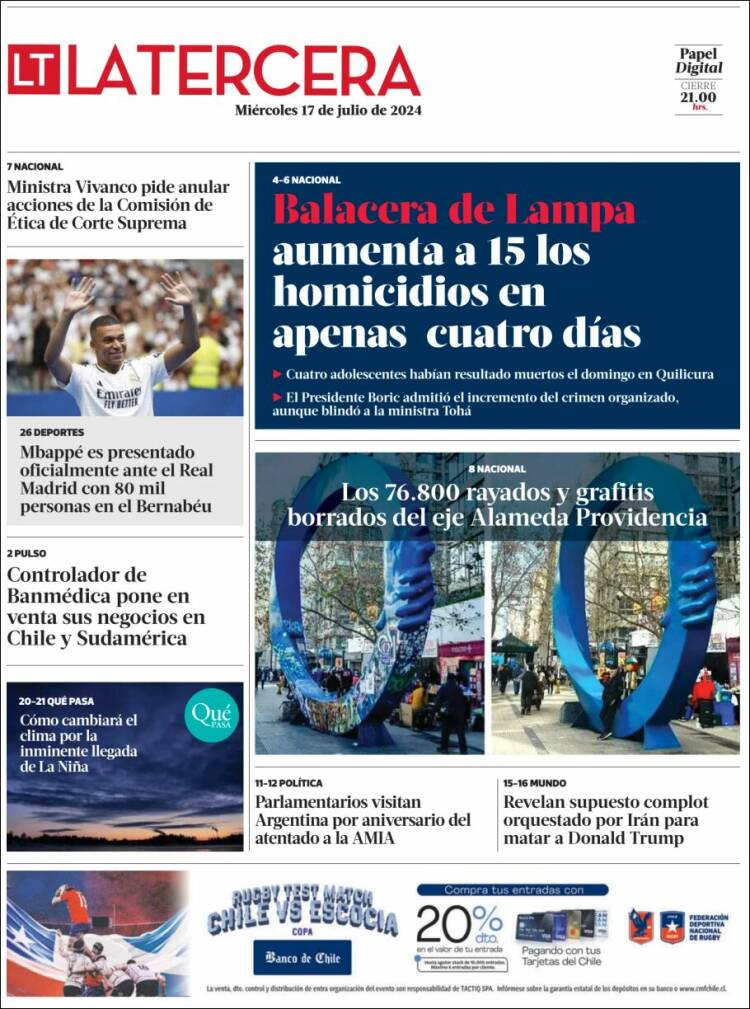 Portada de La Tercera (Chile)