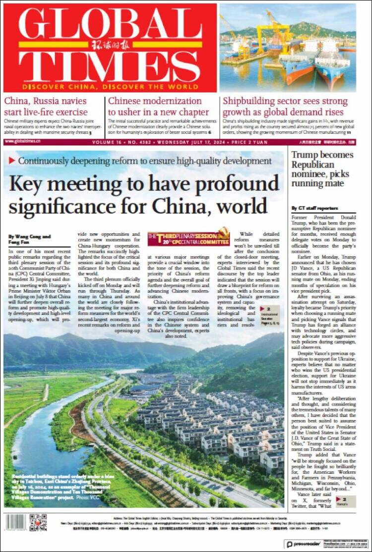 Portada de The Global Times (China)